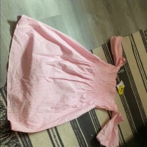 Pink and white striped F21 off shoulder dress